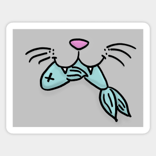 Cat Mouth With Fish (Gray) Sticker